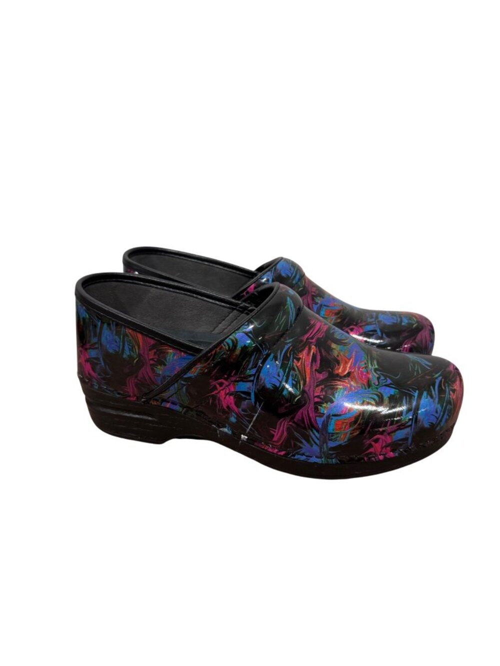 Dansko XP Clogs Black Multicolor Abstract Print Slip-Resistant Women SZ 40 EU